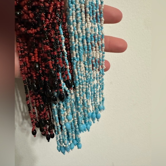 Seed bead scarf x2 red and black, blue and white Y2K 
Handmade Festival boho - Picture 4 of 9